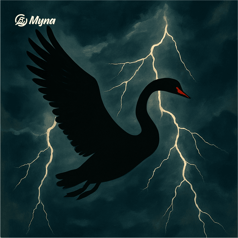 Черный лебедь на фоне молний