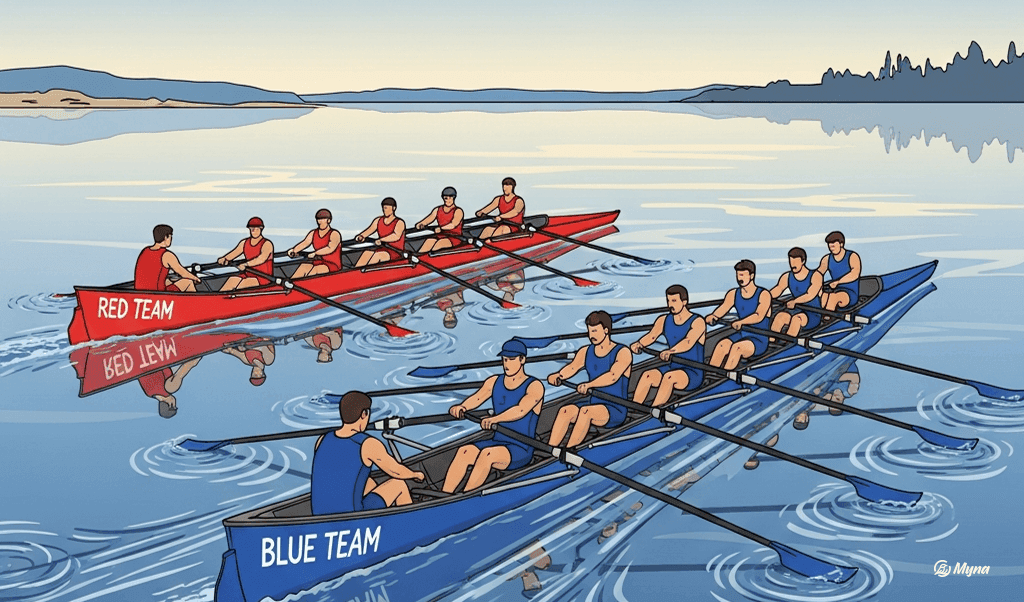 Две команды гребцов на соревновании